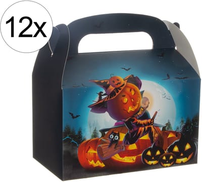 12x Halloween Cadeaudoos – Bonbondoos / Pralinedoos met Deksel – Traktatiedoos – Geschenkverpakking – Snoepdoosje met Halloween Thema