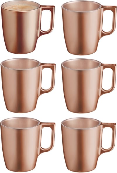 Luminarc Koffiemokken Monaco - 1x stuks - Hard Glas - caramel bruin - 250 ml - 9 cm - Flashy metallic finish