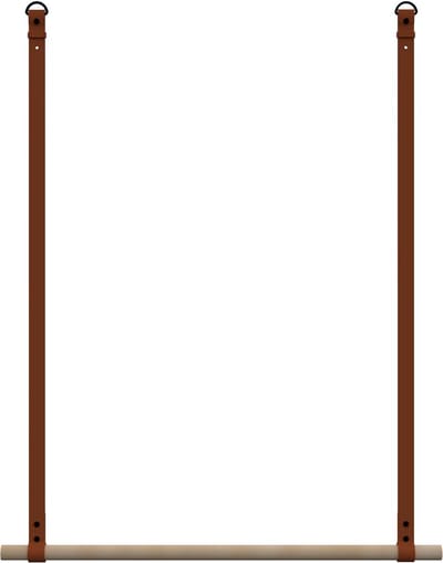 Kapstok/ kledingrek 80cm - aan leren banden - Handles and more® | COGNAC - stang: rondhout