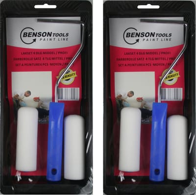 Benson Lakroller/schuimroller schilderset - 2x stuks - B10 cm - met verfbak en beugel - Schilderset