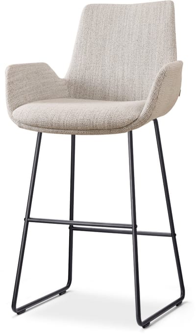 Nolon Nino-Eef Barkruk Beige Gemêleerd - met Armleuning - Zwart Onderstel - 75 cm - Barkruk met Rugleuning - Lage Armleuning