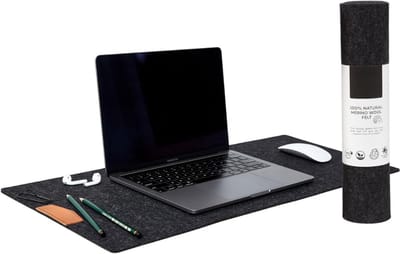 Famanu – Bureauonderlegger - 85 x 35 cm - bureaumat - bureaumat - vilten mat - zacht - natuurlijk merinowolvilt - bureaumat - grote laptopmat - verlengde muismat - toetsenbordmat - antracietkleur.