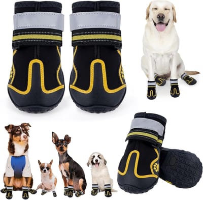 Hondenschoenen - Hondenlaarsjes Pootbeschermers - Poten Beschermen - Verstelbare Klittenbandsluitingen - Maat 3 - Zwart Geel