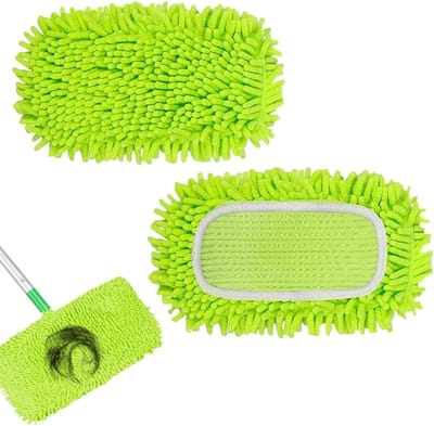Herbruikbare Mop Pads Set van 2 – 25,5 x 11,5 cm – Microvezel Chenille Vervangende Mopkop – Geschikt voor Hout, Tegels en Steen – Voor Droog en Nat Gebruik – Efficiënt Schoonmaken
