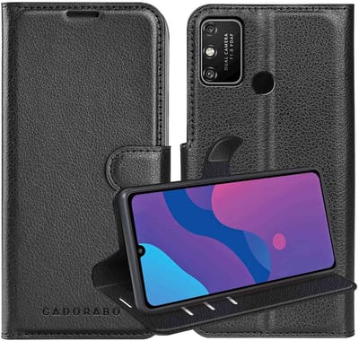 Cadorabo Hoesje geschikt voor Honor PLAY 9A in PHANTOM ZWART - Beschermhoes met magnetische sluiting, standfunctie en kaartvakje Book Case Cover Etui