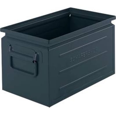 Schäfer Shop Select stapelbak, inhoud 13,4 l, 80 kg, inklapbare handgrepen, L 379 x B 207 x H 200 mm, plaatstaal, grijs/blauw RAL 5008