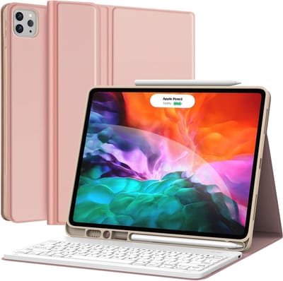 Hoes geschikt voor iPad pro 11 2020 Keyboard Hoes Rosegoud - Hoes geschikt voor iPad 11 inch Hoes Met Penhouder - Hoes geschikt voor iPad 11 inch hoes - Smart Book Case - Hoes geschikt voor iPad keyboard case