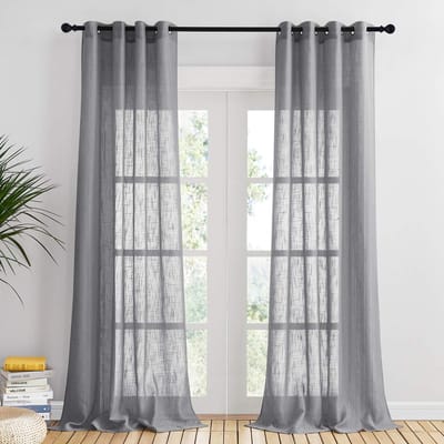 Unyqoos ® Gordijnen Set van Twee Stuks Linnenlook Halftransparant voor Woonkamer en Slaapkamer 240 x 132 cm Donkergrijs