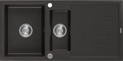 Mexen Andres granieten spoelbak 1,5-komorig met afdruiprek 1000 x 500 , zwart/goud metallic, sifon chroom - 6515101510-75