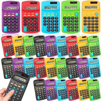 Zakformaat Rekenmachines - Mini Calculators - Basis Berekeningen - Dubbele Stroombron - 24 stuks - Veelkleurig