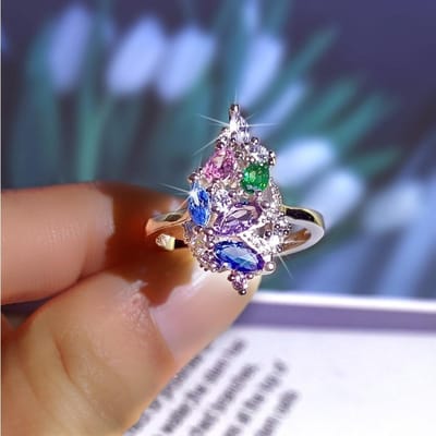Tweekleurige Bloemenringen Ingelegd met Eenvoudige Ringen voor Vrouwen uit Europa en Amerika No. 9 brown