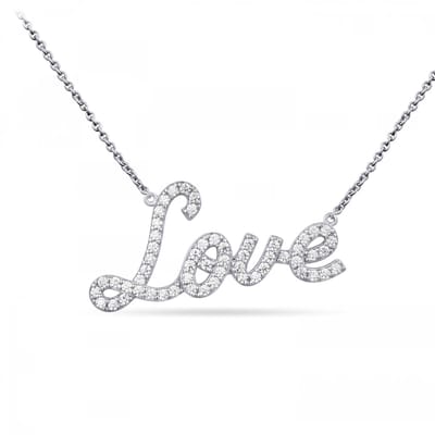 Gisser Jewels - Hanger incl. Collier - 90s Love gezet met Zirkonia Stenen - 15mm x 35mm - Lengte 42+5cm - Gerhodineerd Zilver 925 - N1089-42+5 - Sieraad