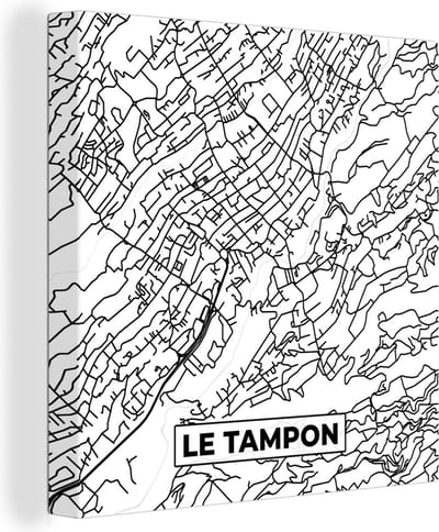 Canvas Schilderij Stadskaart - Plattegrond - Kaart - Frankrijk - Le Tampon - Zwart wit - 20x20 cm - Wanddecoratie
