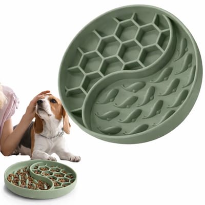 Anti Schrokbak – Hondenvoerbak - Slow feeder – Visvorm – kat /Hond - Langzaam eten voerbak – Groen - LOUZIR