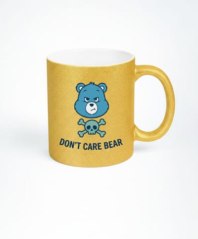 Don't Care Bear Mok - Gouden Glitter Koffiemok met Stoere Beer Design