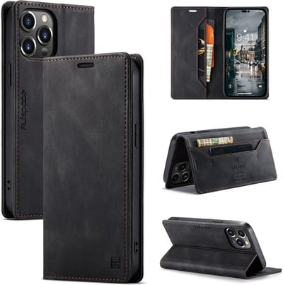 Luxe Flip Case met RFID Bescherming Kaarthouder en Magneetsluiting voor iPhone 15 Pro _ Zwart