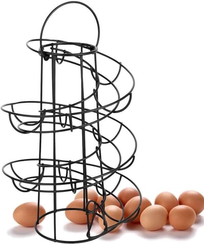 Keuken Eierrek - Eiermandje Spiraal - Eieren Bewaren - Ijzeren Constructie - 25 x 18 x 18 cm - Zwart