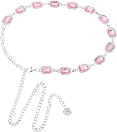 Dailygoods - QUARKZMAN Metalen ketting, riemen, westerse concho-ketting, met strassteentjes, riem met taille, metaal, voor damesjurken, jeans, concert country, roze