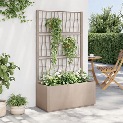 Plantenbak met klimrek - Weerbestendig - Bloembak - Met trellis - Buiten - polypropeen - Plantenrek - Rechthoekig - 80 Liter - Lichtbruin