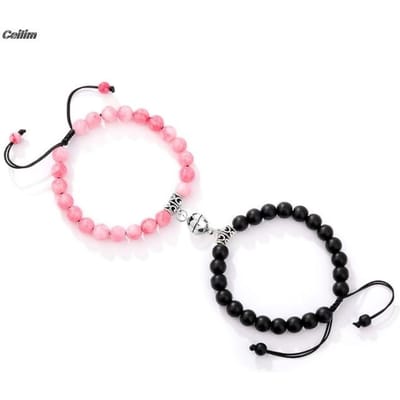 2 stuks /Set Hartvormige Magneetaantrekking Koppel Armband Natuursteen Afstand Paar Armband Bedel Sieraden Valentijnscadeau white