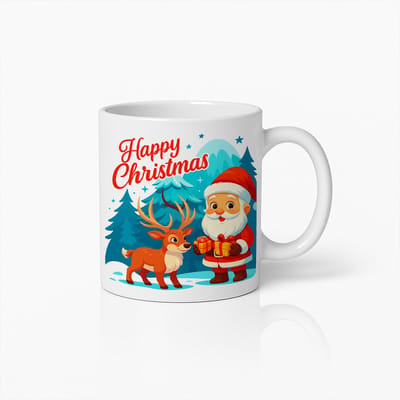 Happy Christmas Mok 330ml – Feestelijke Kerstman en Rendier Koffiebeker, Perfect Cadeau voor Feestdagen, Familie, Vrienden en Kinderen