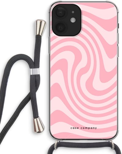 Case Company® - Hoesje met koord geschikt voor iPhone 12 mini hoesje met Koord - Swirl Roos - Telefoonhoesje met Zwart Koord - Bescherming aan alle Kanten en Over de Schermrand