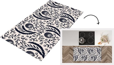 Keukenloper - Loper keuken - Patroon - Bloem - Zwart - 120x60 cm - Keukenloper vinyl
