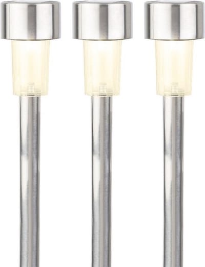 Lumineo buiten prikspot/steker solar - 3x - LED - zilver - H36 cm - warm wit