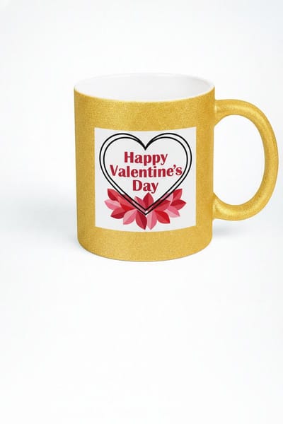 Valentijnsdag Mok Gouden Glitter - 'Happy Valentine's Day' Hart Design - Romantisch Cadeau