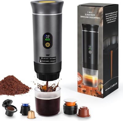 Draagbare Koffiemaker voor Camping en Reizen, Mini Espresso Machine, Geschikt voor Koffiecapsules en Koffiepoeder, Snelle Verhitting en Compact Ontwerp