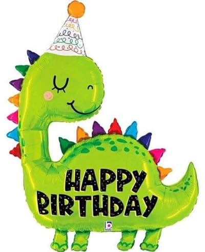 Folieballon - Happy Birthday Dino Hoedje - 97 cm - Helium- en Luchtvulling