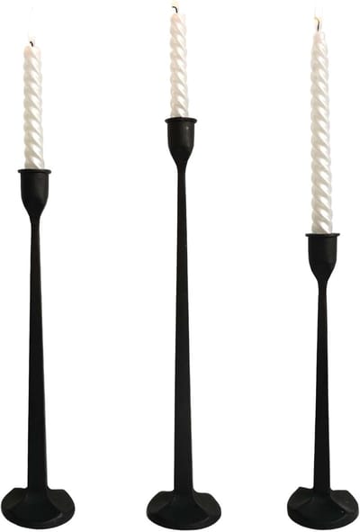Set van 3 Ijzeren Kandelaars voor Tafellampen - Zwart