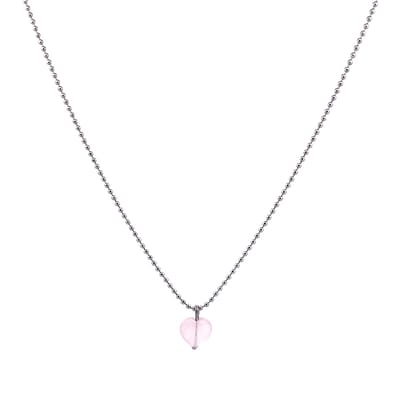Heaven Eleven - dames ketting - ballchain RVS - rozekwarts hart - 74cm