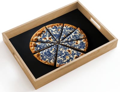 Dienblad hout 40x30 cm - Schootdienblad - Pizza - Eten - Delftsblauw - Borrelplank rechthoek - Plateau dienbladen