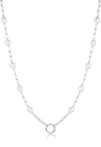 Ania Haie AH N055-03H Pop Charms Dames Ketting - Collier - Sieraad - Schakelketting - Zilver - 925 Zilver - Parel - Anker - Zoetwaterparel - 6 mm breed