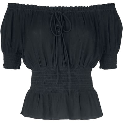 Gothicana by EMP - Gothic T-shirt - Off Shoulder Shirt With Smocked Details - S tot XL - voor Vrouwen - zwart
