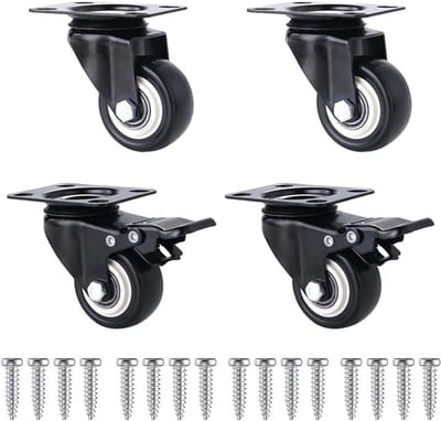 Set van 4 Zware Meubelwielen 50 mm met Rem, Rubber Wielen voor Meubels, Draaibaar en Belastbaar tot 60 kg