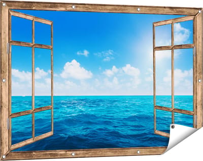 Gards Tuinposter Doorkijk Water Midden op Zee met Zonneschijn - 120x80 cm - Tuindoek - Tuindecoratie - Wanddecoratie buiten - Tuinschilderij