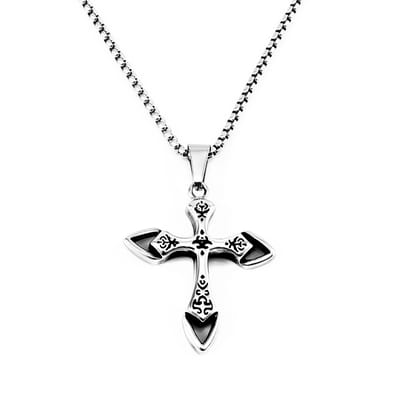 60cm x 3mm Jasseron Ketting + Kruishanger Heren - Roestvrij Stalen Zilverkleur