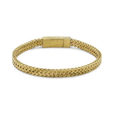 Frank 1967 7FB-0582 Stalen Armband - Heren - Dubbele Vossenstaart - Staal - Geborsteld - 6,1 mm Breed - 3,1 mm Dik - 21 cm Lengte - Goudkleurig