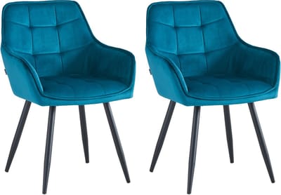 Colenis® - Oriana Eetkamerstoel - Set Van 2 - Petrol - Fluweel - Velvet - Industrieel
