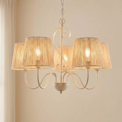 Lucande kroonluchter Eugenia, 5-lamps, touw, Ø 65 cm, beige