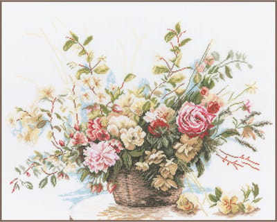 Lanarte Borduurpakket - Borduurset - Borduurpakket volwassenen - Telpakket kit - 49 x 39cm - Rozenboeket - PN-0008004