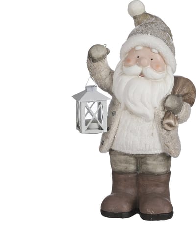 House of Seasons Kerstman met Lantaarn Kerstbeeld - L23 x B16 x H45 cm - Grijs