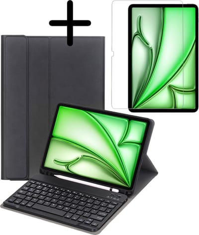 Hoes Geschikt voor Apple iPad Air 6 (2024) - 11 inch - 6e Generatie - M2 - Met Screenprotector - Toetsenbord Case - Keyboard Book Cover - Hoesje - Zwart