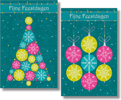 MGPcards - 2 doosjes à 10 Luxe dubbele wenskaarten - Kerst/Nieuwjaar - Foliebewerking - Witte envelop - 10.5 x 16 cm - 2 Motieven per doosje