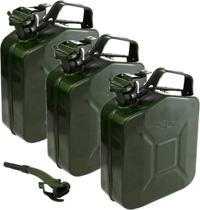 TRUTZHOLM 3x Metalen Jerrycan 5L - Olijfgroen - Met UN-Goedkeuring - Inclusief Flexibele Schenktuit Diesel Benzine Voordeelset