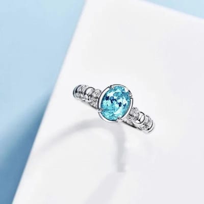 bagues ovales en pierre précieuse bleu mer incrustée brillante pour femmes luxe léger Paraiba Simplicité bague de mode fête bijoux fins resizable gray