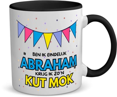 Akyol - eindelijk abraham koffiemok - theemok - zwart - Hoera 50 jaar - 50 geworden - - verjaardagscadeau - kado - 350 ML inhoud