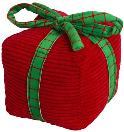 De Boon Pluche kerstcadeau hondenspeeltje rood groen 12 cm